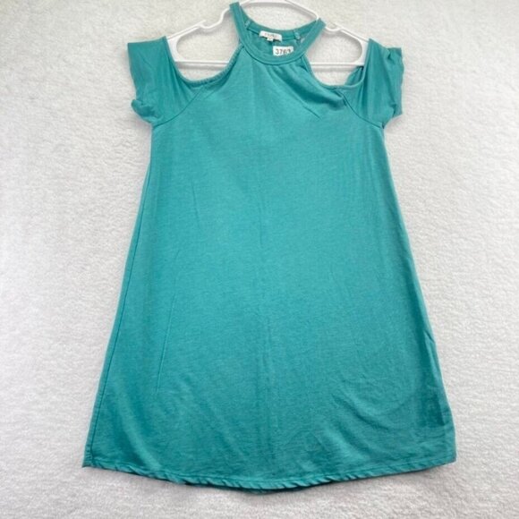Z Supply Womens Cold Shoulder T Shirt Dress Size Small Aqua Blue Ribbed Neckline - Picture 1 of 8